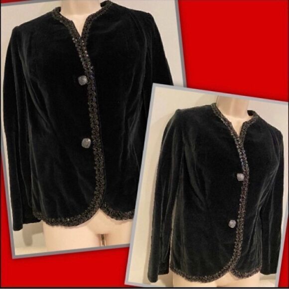 BEAUTIFUL VELOUR BLACK SEQUIN DRESS JACKET S - Picture 1 of 6